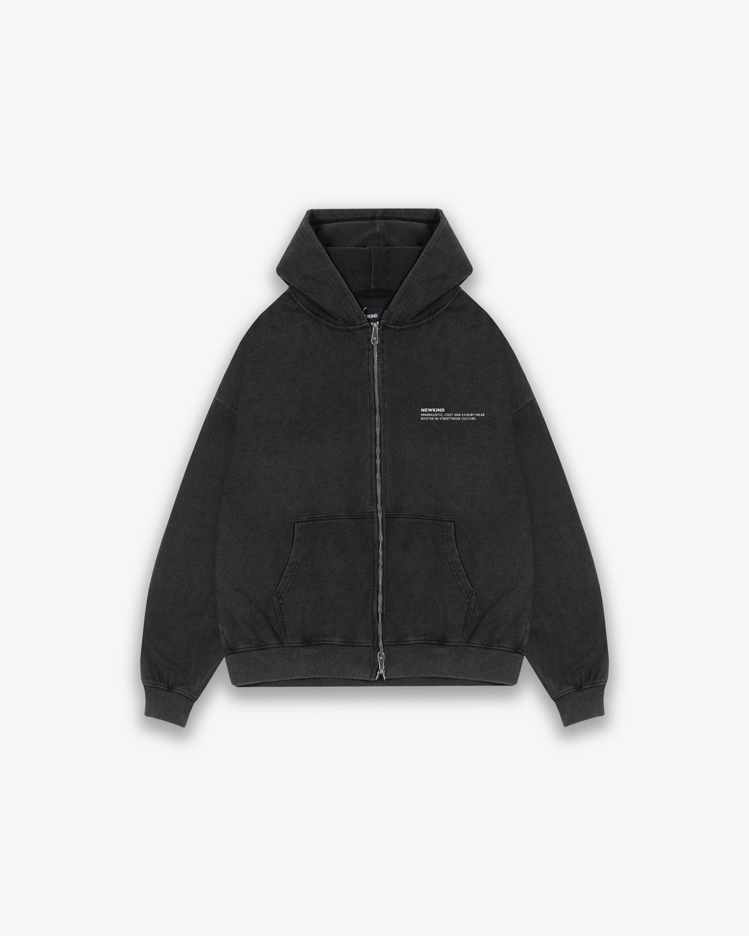 ESSENTIAL ZIPPER HOODIE - WASHED BLACK